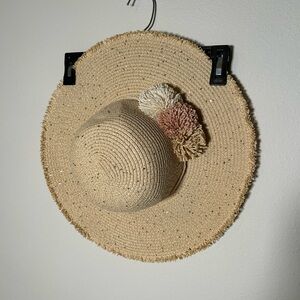 David and Young Tan Straw Hat with Pom Accents